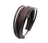 HUIANGLIYG Multi Layer Braided Genuine Leather Bracelet for Men and Women Casual Handmade Wristband with Magnetic Clasp Retro Punk Cuff Bangle Gift for Men Boys Him Accessories Brown Leather Silver
