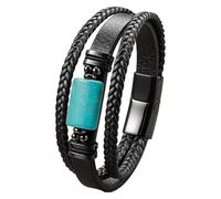 HUIANGLIYG Multi-Layer Braided Leather Bracelet For Men Women Black Woven Cuff Bracelet With Irregular Natural Gemstone Handmade Jewelry For Daily Wear Work Travel Color-G 21 Cm