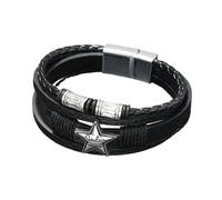 HUIANGLIYG Multi-Layer Braided Leather Wrap Wristband for Men Star Charm Leather Bracelet with Magnetic Clasp Vintage Punk Cuff Bangle Jewelry Gift for Dad Husband Son Black 20Cm
