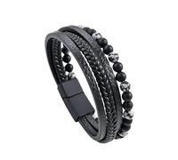 HUIANGLIYG Multi Layer Leather Beads Bracelet for Men Women Handmade Braided Leather Bracelets Natural Stone Casual Wristband Simple Unique Birthday Gifts with Box Alabaster 19Cm