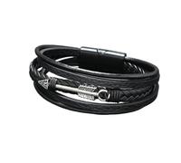 HUIANGLIYG Multi-Layer Leather Bracelet for Men Vintage Arrow Charm Braided Wrap Wristband with Magnetic Clasp Stylish Punk Rock Biker Jewellery Gift for Him Black 22Cm