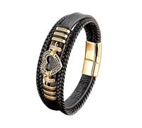 HUIANGLIYG Multi-Layer Leather Bracelet for Men Women Black Braided Leather Wristband with Sparkling Crystal Heart Accent Retro Trendy Jewellery Gift for Him Her Gold Sapphire Cz 23Cm