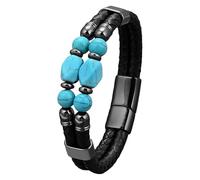 HUIANGLIYG Multi-Layer Rope Leather Bracelet For Men Geometric Natural Stone Turquoise/Tiger Eye/Black Leather Cuff Bracelet Protection Healing Stone Jewelry Gifts Blue Turquoise 1 21 Cm