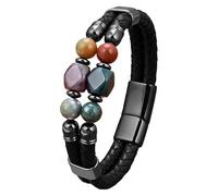 HUIANGLIYG Multi-Layer Rope Leather Bracelet For Men Geometric Natural Stone Turquoise/Tiger Eye/Black Leather Cuff Bracelet Protection Healing Stone Jewelry Gifts African Agate 23 Cm
