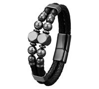 HUIANGLIYG Multi-Layer Rope Leather Bracelet For Men Geometric Natural Stone Turquoise/Tiger Eye/Black Leather Cuff Bracelet Protection Healing Stone Jewelry Gifts Hematite 2 19 Cm