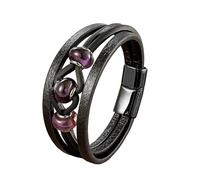 HUIANGLIYG Multi-Layer Rope Leather Bracelet For Men Women Oblate Natural Stone Turquoise/Tiger Eye/Amethyst Black Leather Cuff Bracelet Healing Stone Jewelry Gifts Amethyst 23 Cm