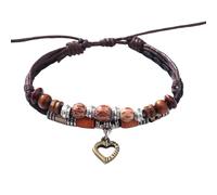 HUIANGLIYG Multilayer Adjustable Leather Woven Braided Bangle Bracelet Vintage Turquoise Wooden Beads Cuff Leather Bracelet Boho Jewelry Gifts For Women Men Heart 21 Cm