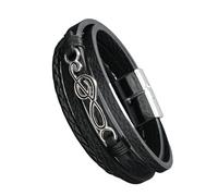 HUIANGLIYG Music infinity Leather Bracelet for Men Multi-Layer Braided Wrap Wristband with Magnetic Clasp Vintage Punk Cuff Bangle Gift for Boyfriend Brother Music Enthusiasts Black 20Cm