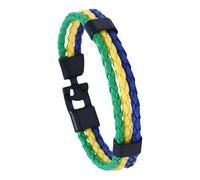 HUIANGLIYG National Flag Pu Leather Bracelets For Men Women Handmade Double Layers Braided Leather Bracelet With Black Clasp Jewelry Gifts For Dad Boyfriend Son Brazil 21 Cm