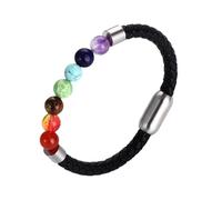 HUIANGLIYG Natural 7 Chakra Stones Beads Bracelet Genuine Leather Cuff Bracelets With Magnetic Clasp Retro Colorful Agate Beads Leather Wristband Gifts For Men Women White 18.5 Cm