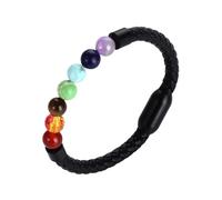 HUIANGLIYG Natural 7 Chakra Stones Beads Bracelet Genuine Leather Cuff Bracelets With Magnetic Clasp Retro Colorful Agate Beads Leather Wristband Gifts For Men Women Black 20 Cm