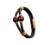 HUIANGLIYG Natural Stone Beaded Leather Bracelet for Men Women Double Layer Braided Black Leather Wristband with Magnetic Clasp Handmade Anxiety Relief Crystal Wristband Jewelry Gift Red Tigers Eye