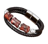 HUIANGLIYG Natural Stone Leather Bracelet For Men Boho Vintage Double Layers Braided Wristband With Tiger Eye Stone Handmade Courage And Stress Relief Protection Bracelet White 2 19 Cm