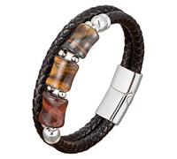 HUIANGLIYG Natural Stone Leather Bracelet For Men Boho Vintage Double Layers Braided Wristband With Tiger Eye Stone Handmade Courage And Stress Relief Protection Bracelet White 3 19 Cm