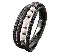 HUIANGLIYG Natural Stones Multi-Layer Braided Leather Bracelets Cross Gemstone Magnetic Closure Beaded Rosary Bangle Faith Religious Jewelry Accessories For Men Women Howlite 19 Cm