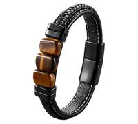 HUIANGLIYG Natural Tiger Eye Stone Leather Bracelet For Men Women Classic Handmade Braided Black Leather Wristband Retro Casual Cuff Bracelet Trendy Men'S Jewelry Accessory Yellow 21 Cm