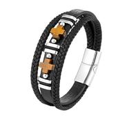 HUIANGLIYG Natural Tiger Eye Stone Multilayer Braided Leather Cuff Bracelets Cross Leather Bracelet With Magnetic Buckle Religious Faith Jewelry Gifts For Men Women Silver 23 Cm