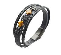 HUIANGLIYG Natural Tiger Eye Stone Multilayer Braided Leather Cuff Bracelets Cross Leather Bracelet With Magnetic Buckle Religious Faith Jewelry Gifts For Men Women Black 21 Cm