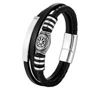 HUIANGLIYG Norse Vikings Runes Amulet Leather Bracelet For Mens Womens Multi-Strand Braided Leather Bracelet With Magnetic Clasp Vintage Wristband Accessories White 19 Cm