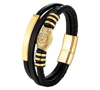 HUIANGLIYG Norse Vikings Runes Amulet Leather Bracelet For Mens Womens Multi-Strand Braided Leather Bracelet With Magnetic Clasp Vintage Wristband Accessories Gold 23 Cm