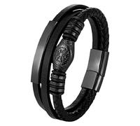 HUIANGLIYG Norse Vikings Runes Amulet Leather Bracelet For Mens Womens Multi-Strand Braided Leather Bracelet With Magnetic Clasp Vintage Wristband Accessories Black 21 Cm