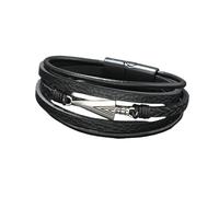 HUIANGLIYG Punk Arrow Leather Bracelet for Men Multi Layer Braided Wristband with Magnetic Clasp Vintage Viking Cuff Bangle Stylish Jewellery Gift for Music Fans Black 20Cm