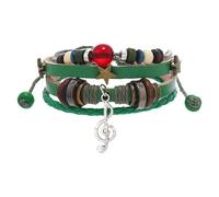 HUIANGLIYG Retro Leather Bracelet With Colorful Beads, Star And Music Note Charms, Y2K Style Multi-Strand Leather Bracelet For Women Men Fairy Core Grunge Accessories Green 21 Cm