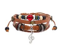 HUIANGLIYG Retro Leather Bracelet With Colorful Beads, Star And Music Note Charms, Y2K Style Multi-Strand Leather Bracelet For Women Men Fairy Core Grunge Accessories Light Brown 21 Cm