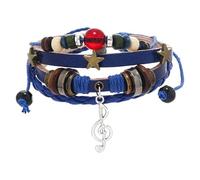 HUIANGLIYG Retro Leather Bracelet With Colorful Beads, Star And Music Note Charms, Y2K Style Multi-Strand Leather Bracelet For Women Men Fairy Core Grunge Accessories Blue 21 Cm