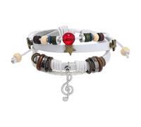 HUIANGLIYG Retro Leather Bracelet With Colorful Beads, Star And Music Note Charms, Y2K Style Multi-Strand Leather Bracelet For Women Men Fairy Core Grunge Accessories White 21 Cm