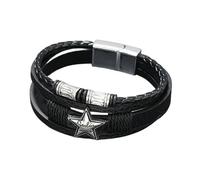 HUIANGLIYG Rock Punk Star Leather Wristband for Men Multi Strand Braided Leather Wrap Bracelet with Magnetic Clasp Unique Handmade Jewelry Gift for Him Black 20Cm