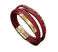 HUIANGLIYG Spike Studded Bracelet for Men Multi Layer Braided Leather Bracelet Magnetic Clasp Wrap Wristband Punk Rock Cuff Bangle Accessories for Halloween Party Gift Red 21Cm