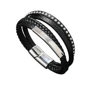 HUIANGLIYG Spike Studded Bracelet for Men Multi Layer Braided Leather Bracelet Magnetic Clasp Wrap Wristband Punk Rock Cuff Bangle Accessories for Halloween Party Gift Black 20Cm