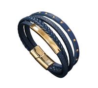 HUIANGLIYG Spike Studded Bracelet for Men Multi Layer Braided Leather Bracelet Magnetic Clasp Wrap Wristband Punk Rock Cuff Bangle Accessories for Halloween Party Gift Blue 21Cm