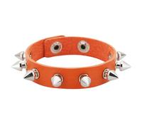 HUIANGLIYG Spikes Leather Bracelet for Men Women Adjustable Handmade Braided Studded Wristband with Snap Button Punk Rock Wrap Cuff Bangle for Halloween Night Club Orange