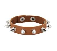 HUIANGLIYG Spikes Leather Bracelet for Men Women Adjustable Handmade Braided Studded Wristband with Snap Button Punk Rock Wrap Cuff Bangle for Halloween Night Club Light Brown