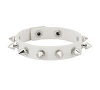 HUIANGLIYG Spikes Leather Bracelet for Men Women Adjustable Handmade Braided Studded Wristband with Snap Button Punk Rock Wrap Cuff Bangle for Halloween Night Club White