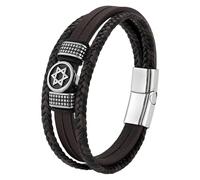 HUIANGLIYG Star Of David Braided Leather Bracelet Men Vintage Hexagram Totem Leather Bangle Multi-Layer Wrap Braided Bracelet With Clasp Nordic Jewelry Accessories Coffee 19 Cm