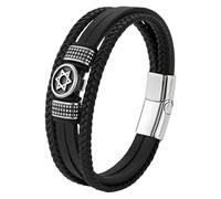 HUIANGLIYG Star Of David Braided Leather Bracelet Men Vintage Hexagram Totem Leather Bangle Multi-Layer Wrap Braided Bracelet With Clasp Nordic Jewelry Accessories Black 19 Cm