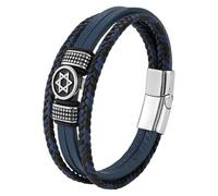 HUIANGLIYG Star Of David Braided Leather Bracelet Men Vintage Hexagram Totem Leather Bangle Multi-Layer Wrap Braided Bracelet With Clasp Nordic Jewelry Accessories Blue 19 Cm
