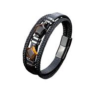 HUIANGLIYG Star Shape Tiger Eye Stone Black Leather Bracelet for Men Vintage Three-Layer Leather Rope Braided Cuff Bracelet Handmade Wristband Gift for Men Boys Him Accessories Black Leather-Black A