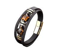 HUIANGLIYG Star Shape Tiger Eye Stone Black Leather Bracelet for Men Vintage Three-Layer Leather Rope Braided Cuff Bracelet Handmade Wristband Gift for Men Boys Him Accessories Brown Leather-Gold Ac