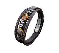 HUIANGLIYG Star Shape Tiger Eye Stone Black Leather Bracelet for Men Vintage Three-Layer Leather Rope Braided Cuff Bracelet Handmade Wristband Gift for Men Boys Him Accessories Brown Leather-Black A
