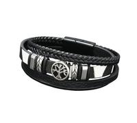 HUIANGLIYG Thoughtful Gift for Dad, Family Tree Braided Leather Bracelet Multi-Layer Woven Camo Wristband with Magnetic Clasp Vintage Punk Cuff Bangle for Dad Husband Boyfriend Black and White 21C