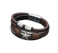 HUIANGLIYG Thoughtful Gift for Dad, Multi-Layer Braided Leather Bracelet with Star Charm Vintage Magnetic Clasp Leather Wristband Punk Style Handmade Wrap Bangle Gift for Him Coffee 22Cm