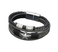 HUIANGLIYG Thoughtful Gift for Dad, Multi-Layer Braided Leather Bracelet with Star Charm Vintage Magnetic Clasp Leather Wristband Punk Style Handmade Wrap Bangle Gift for Him Gray 22Cm