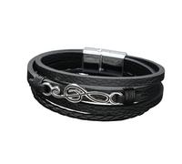 HUIANGLIYG Thoughtful Gift for Dad, Vintage Music Note Leather Bracelet Multi-Layer Braided Leather Wristband with Magnetic Clasp Punk Viking Jewelry for Dad Husband Boyfriend Black 21Cm