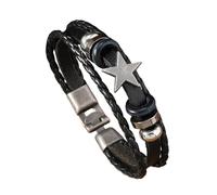 HUIANGLIYG Thoughtful Gift for Dad, Vintage Star Leather Bracelet for Men Multi-Layer Braided Wrap Wristband Adjustable Punk Cuff Bangle Jewelry Gift for Dad Husband Boyfriend Black 21Cm