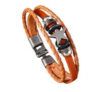 HUIANGLIYG Thoughtful Gift for Dad, Vintage Star Leather Bracelet for Men Multi-Layer Braided Wrap Wristband Adjustable Punk Cuff Bangle Jewelry Gift for Dad Husband Boyfriend Light Brown 21Cm