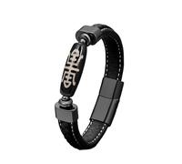 HUIANGLIYG Tibetan Nine Eyed Dzi Bead Agate Bracelet for Men Double Layer Braided Black Leather Wristband with Magnetic Clasp Retro Tribal Pattern Amulet Jewelry for Daily Wear Style 4 21Cm